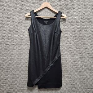 METAPHOR Women’s Black Faux Leather Sheath Dress Sleeveless Asymmetrical Size XS